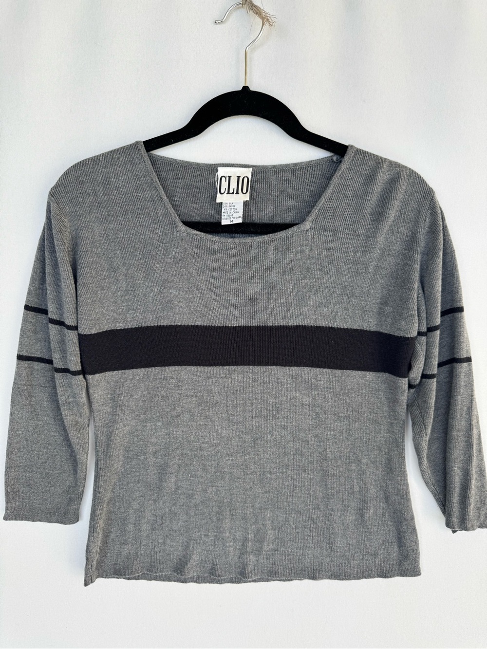 CLIO Vintage Silk Blend 2/4 Sleeve Top with Black Stripe